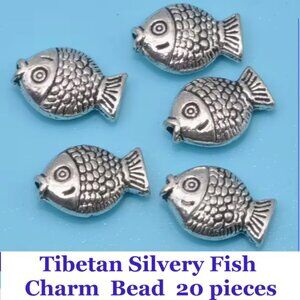 Tibetan Silvery Fish  Charm  Beads   20 Beads